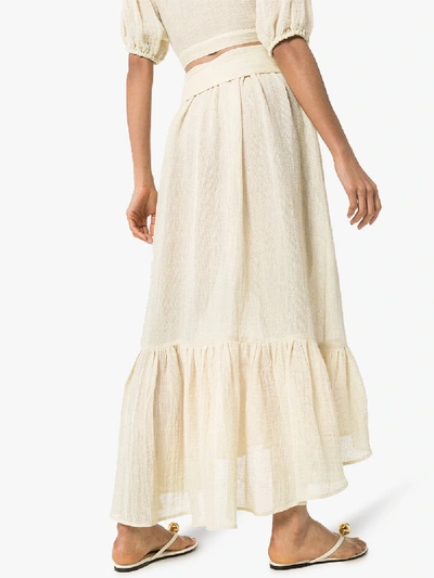 Shop Lisa Marie Fernandez Nicole Ruffle Midi Skirt In Neutrals