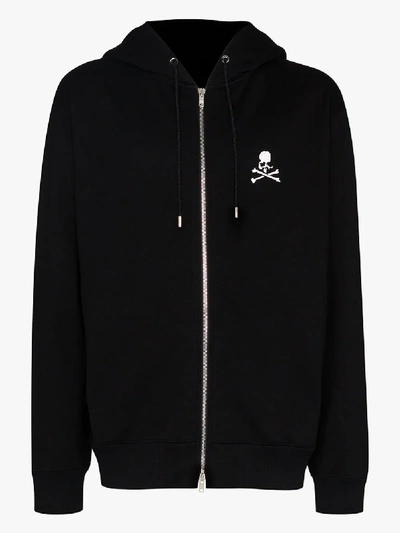 Shop Mastermind Japan Skull Logo Zip-up Cotton Hoodie In Black