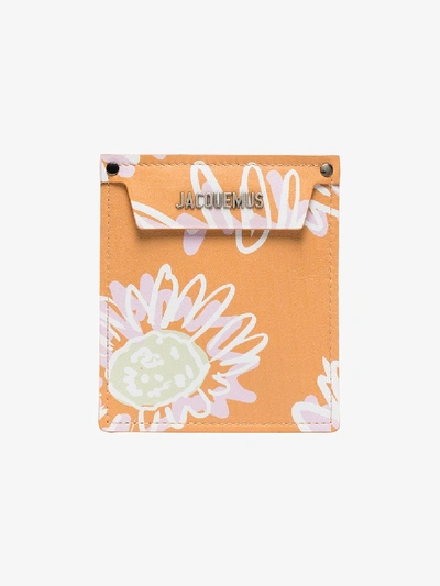 Shop Jacquemus Orange Porte Poche Floral Leather Pouch