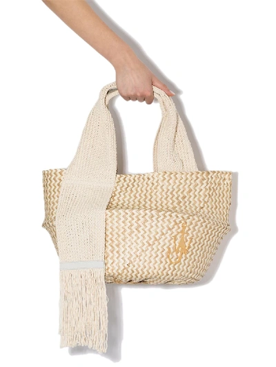 Shop Jw Anderson Logo Plaque Basket Shoulder Bag In Neutrals