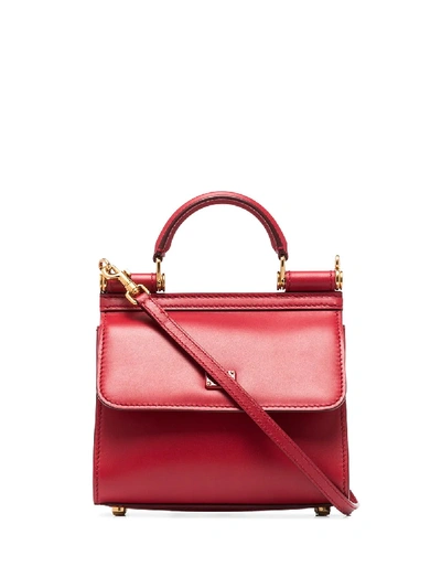 Shop Dolce & Gabbana Mini Sicily 58 Leather Top-handle Bag In Red