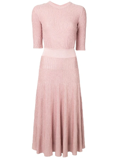 Shop Casasola Metallic Ribbed-knit Dress In Met Allic Rose