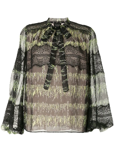 Shop Giambattista Valli Leaf-print Silk Blouse In Black
