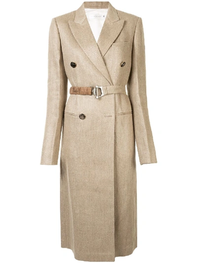 Shop Victoria Beckham Belted Linen Coat In Brown