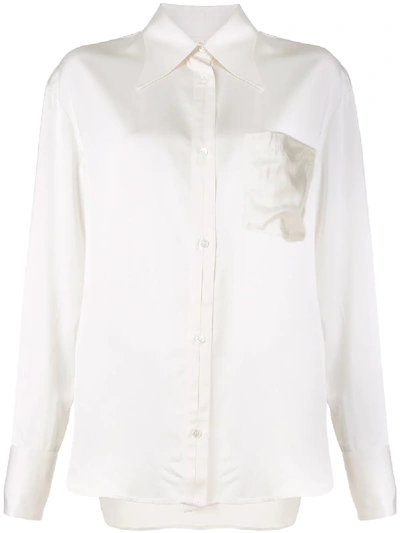 Shop Deveaux Dawn Long-sleeved Satin Shirt In White