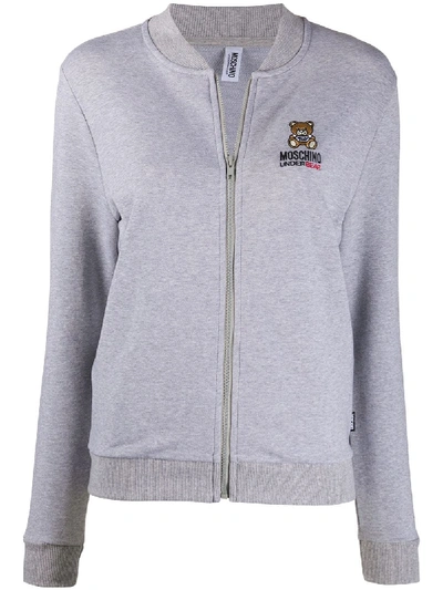 Shop Moschino Underbear Zip-up Sweatshirt In Grey