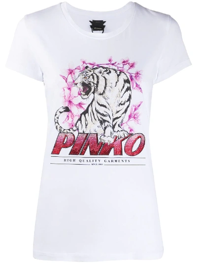 Shop Pinko Tiger-print Logo T-shirt In White