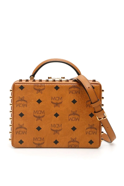 Shop Mcm Visetos Berlin Box Bag In Cognac (brown)