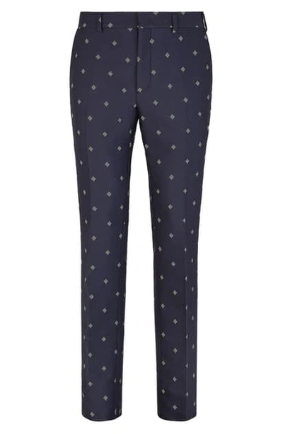 Shop Fendi Karligraphy Regular Fit Jacquard Trousers In Dark Blue