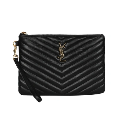 Shop Saint Laurent Ysl Monogram Clutch In Black