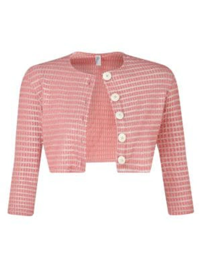 Shop Lisa Marie Fernandez Cropped Button-front Cardigan In Pink Metallic Jacquard