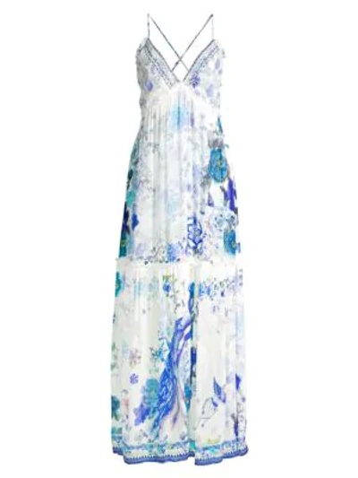 Shop Camilla Silk Floral Tiered Cover-up Dress In White Side