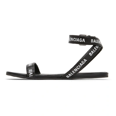 Shop Balenciaga Black & White Logo Strap Flat Sandals In Black/white