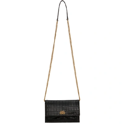 Shop Balenciaga Black Croc Sharp Chain Shoulder Bag In 1000 Black
