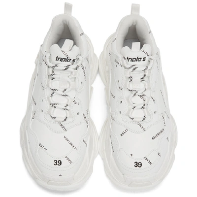 Shop Balenciaga White And Black Allover Logo Triple S Sneakers In 9010 White/