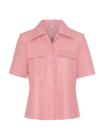 Shop Remain Birger Christensen Women's Sienna Short-sleeve Leather Shirt In Conch Shell