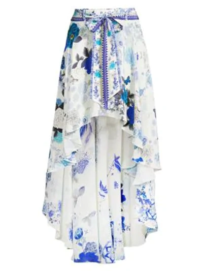 Shop Camilla Women's Tie-waist High-low Floral Silk Skirt In White Side