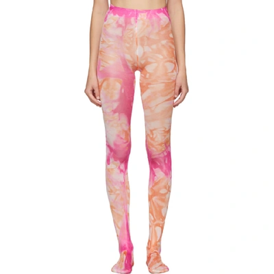 Shop Versace Pink And Orange Tie-dye Tights In A7010 Pink