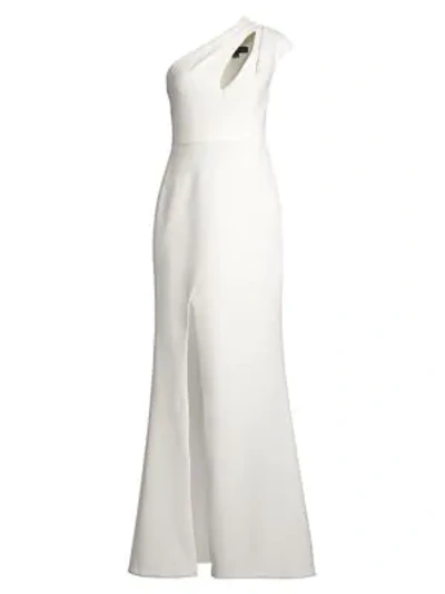 Shop Aidan Mattox One-shoulder Cutout Gown In Ivory