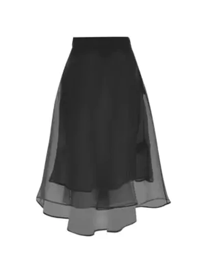 Shop Msgm Silk Organza Midi Skirt In Black