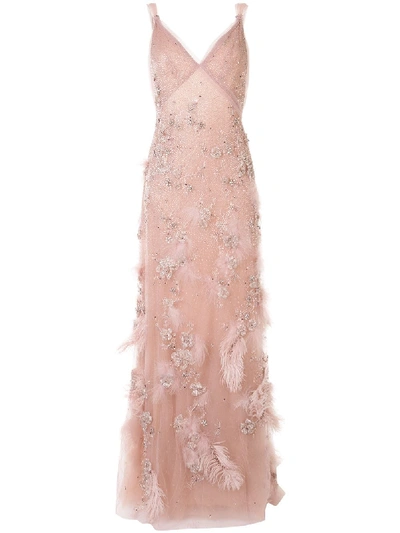 Shop Marchesa Embellished A-line Evening Gown In Pink