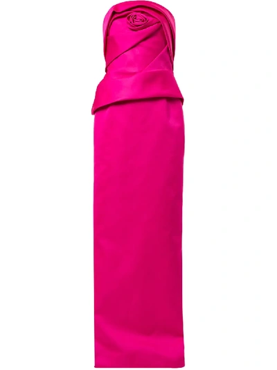Shop Marchesa Strapless Satin Column Evening Gown In Pink