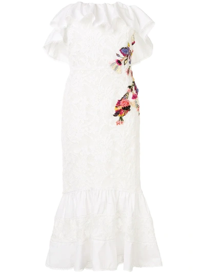 Shop Marchesa Lace Embroidered Off The Shoulder Dress In White