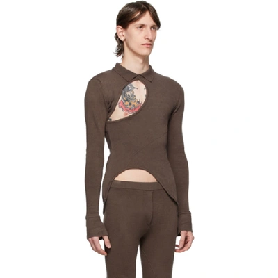 Shop Ludovic De Saint Sernin Brown Knit Twisted Polo In Dk Choc