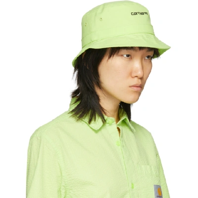 Shop Carhartt Work In Progress Green Script Bucket Hat In Lime / Blac