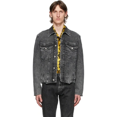 Shop Versace Black Washed Denim Jacket In A8008 Denbl