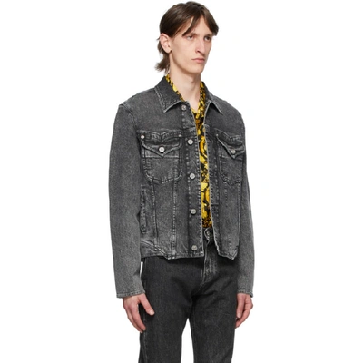 Shop Versace Black Washed Denim Jacket In A8008 Denbl