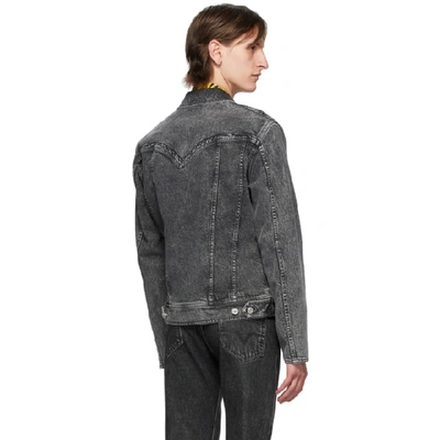 Shop Versace Black Washed Denim Jacket In A8008 Denbl