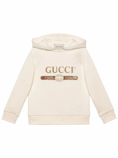 Shop Gucci White Cotton Hoodie In Latte