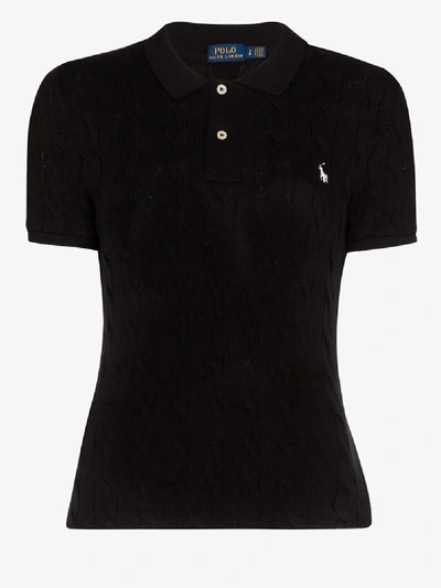 Shop Polo Ralph Lauren Cable Knit Cotton Polo Shirt In Black