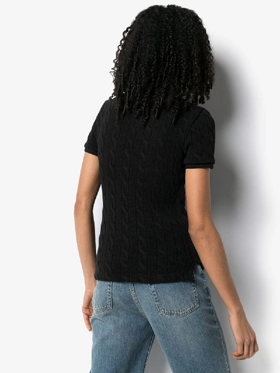 Shop Polo Ralph Lauren Cable Knit Cotton Polo Shirt In Black