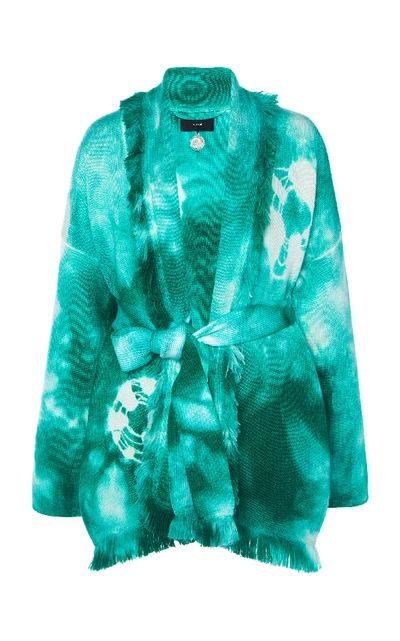 Shop Alanui Tie-dye Wool Fringed Cardigan In Green