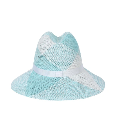 Shop Maison Michel Check Straw Ginger Hat In Blue