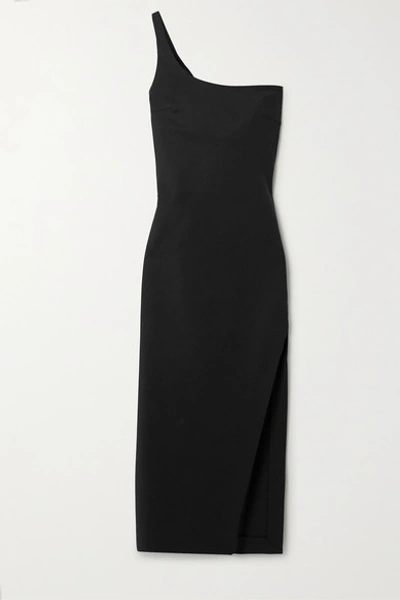 Shop Coperni One-shoulder Stretch Cotton-blend Cady Midi Dress In Black