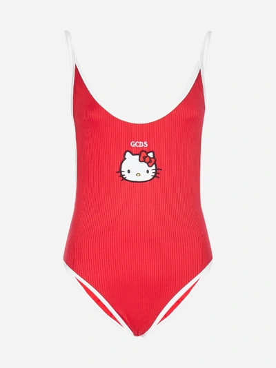 Gcds Kitty Ribbed Beach Swimsuit In Red | ModeSens