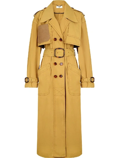 Shop Fendi Large Patch Pockets Trench Coat In Yellow
