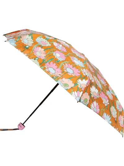 Shop Fendi Nylon Floral Print Umbrella In Orange