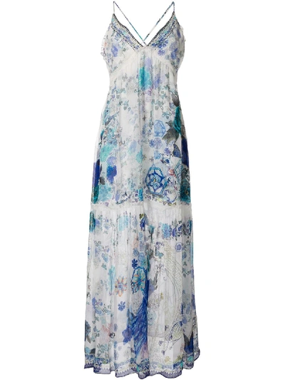 Shop Camilla White Moon Print Gathered Dress In Multicolour