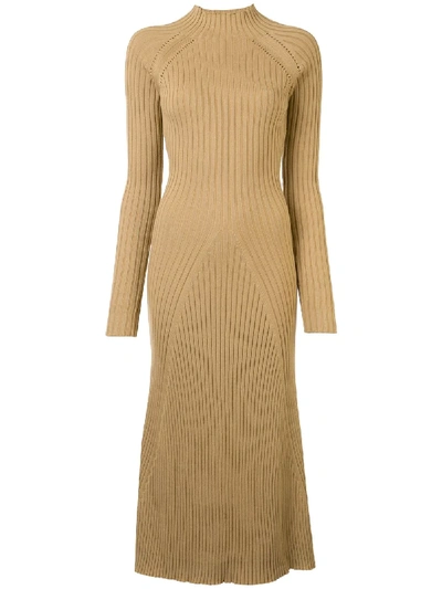 Shop Anna Quan Mabel Mock-neck Ribbed-knit Dress In Brown
