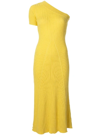 Shop Anna Quan Felix One-shoulder Ribbed-knit Dress In Yellow