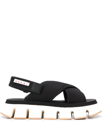 Shop Marni Crossover Ridged Sandals In Black
