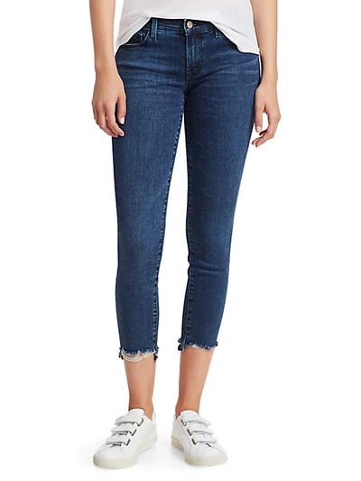 Shop J Brand Low-rise Cropped Skinny Distressed Jeans In Radio Wave