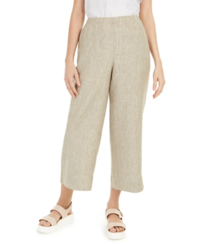 Shop Eileen Fisher Organic Linen Cropped Pants In Khaki