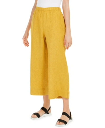 Shop Eileen Fisher Organic Linen Cropped Pants In Marigold