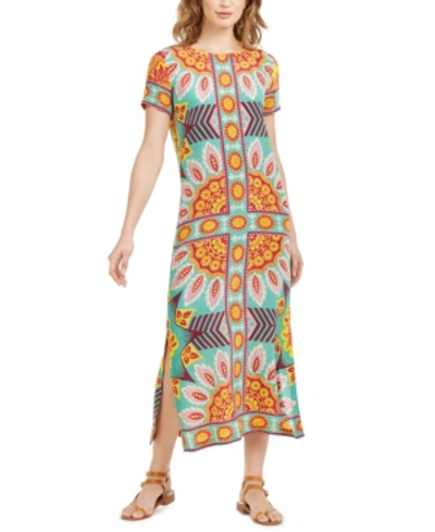 Shop Weekend Max Mara Printed Side-vent Silk Maxi Dress In Bright Grn