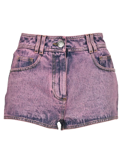 Shop Balmain Logo Denim Shorts In Pink